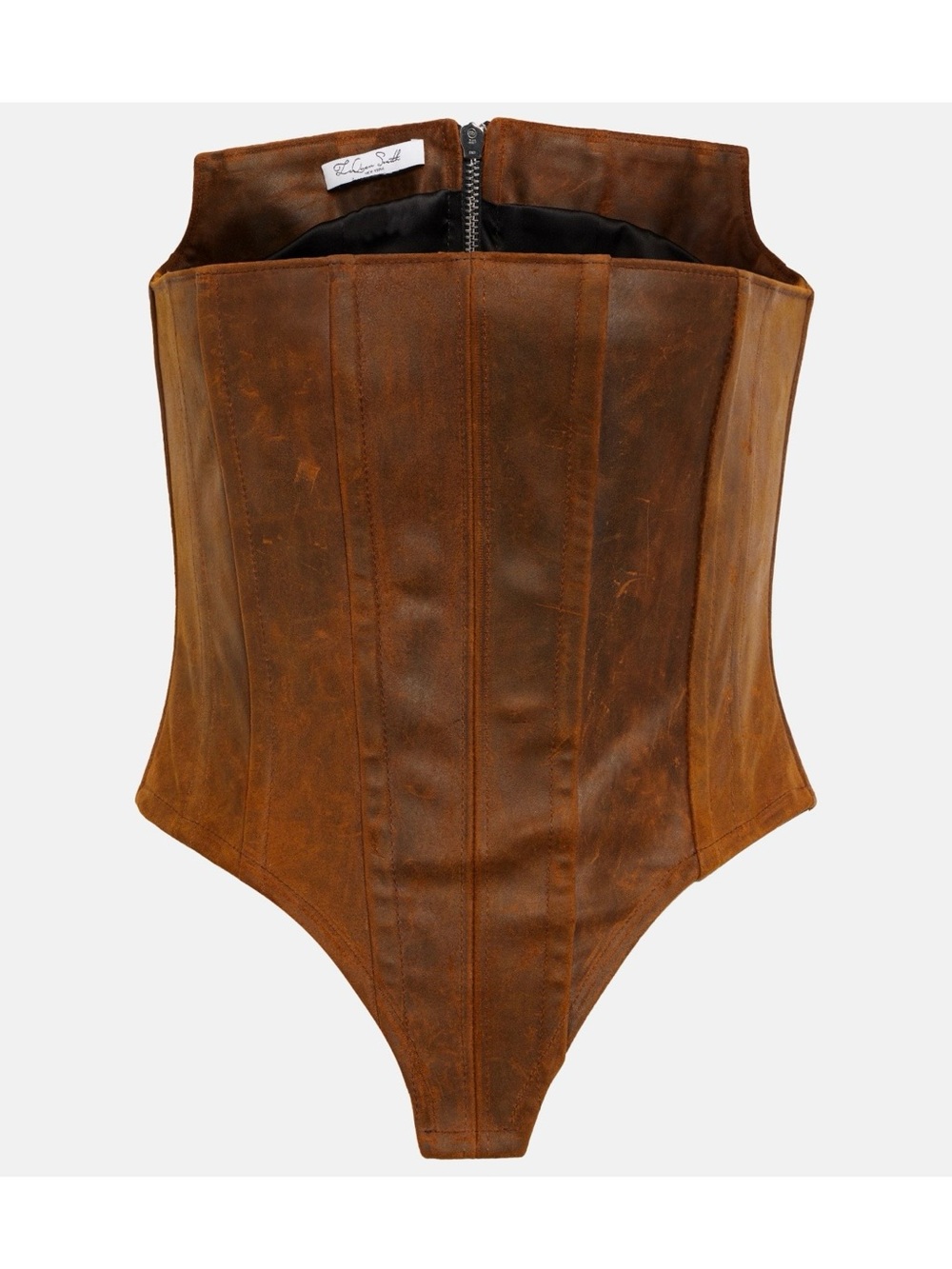 Leather Corset Bodysuit in Distressed Brown
